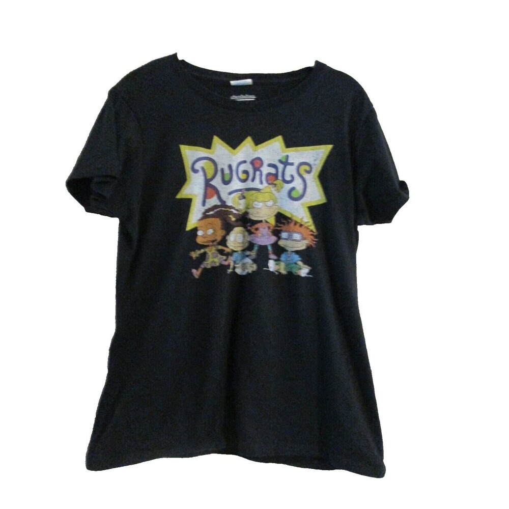 Rugrats T Shirt Nickelodeon Womens Teen Size Medium Graphic Tee Black Distressed